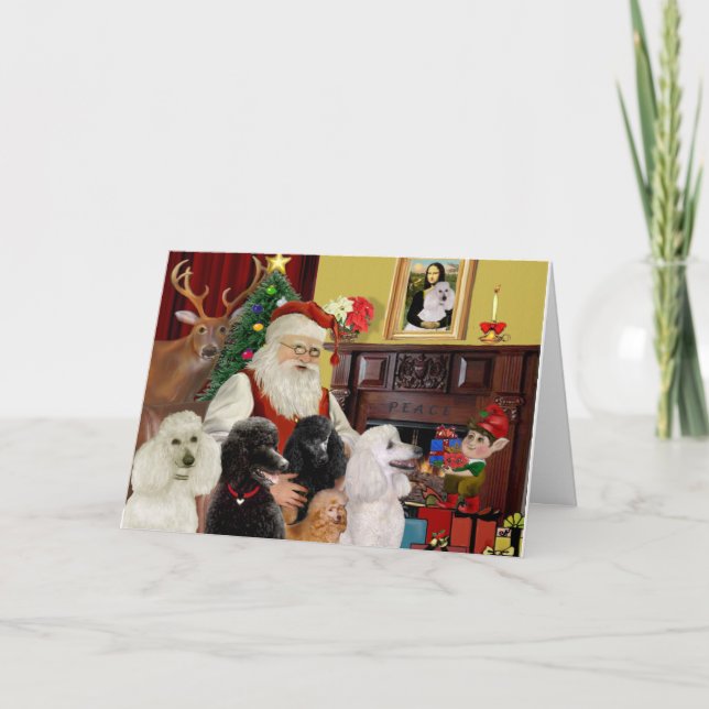 Cartes Pour Fêtes Annuelles Poodles de Père Noël (St+T) (Devant)
