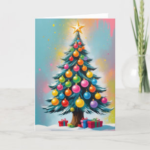 Cartes Pour Fêtes Annuelles Pop Art Arbre de Noël Cyan rose orange jaune