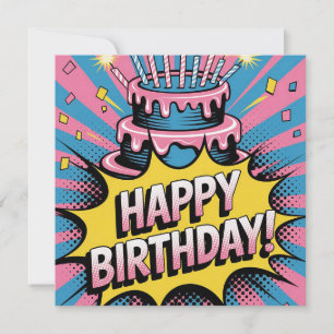 Cartes Pour Fêtes Annuelles Pop Art Joyeux gâteau d'anniversaire