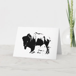 Cartes Pour Fêtes Annuelles Pop Art noir et blanc Buffalo Silhouette