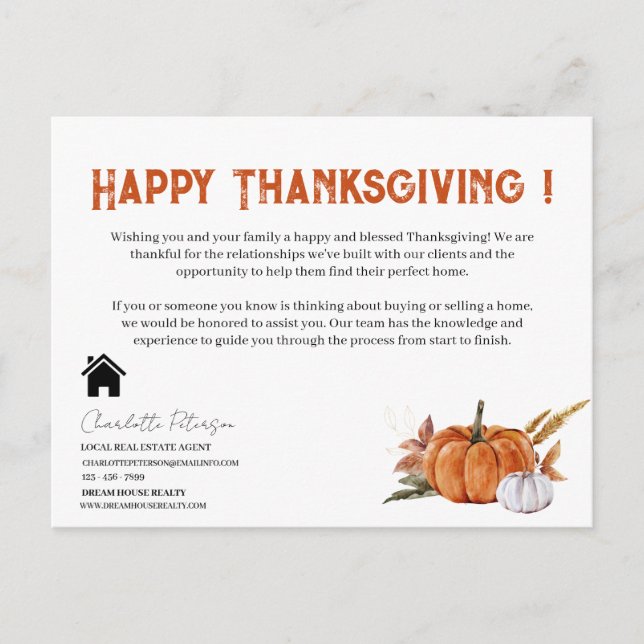 Cartes Pour Fêtes Annuelles Pop Réalisateur Immobilier Par Thanksgiving Recett (Devant)