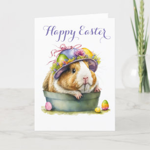 Cartes Pour Fêtes Annuelles Porc de Guinée adorable dans un panier de Pâques