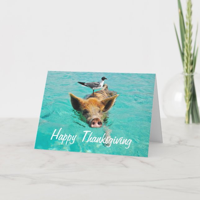 Cartes Pour Fêtes Annuelles Porc de natation de bon thanksgiving (Devant)