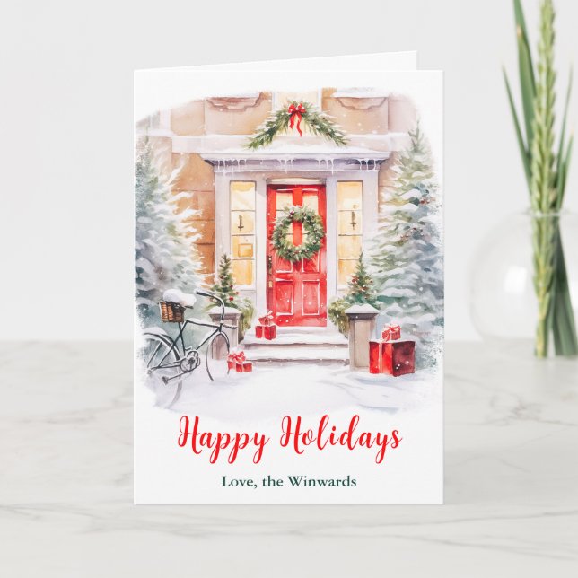 Cartes Pour Fêtes Annuelles Porche avant Noël Joyeux jours fériés (Devant)