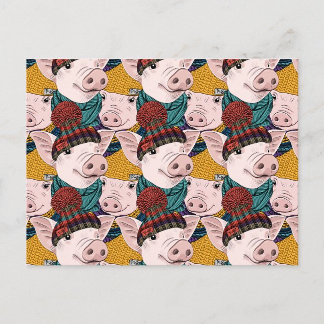 Cartes Pour Fêtes Annuelles Porcs Avec Motif Casquette (Devant)
