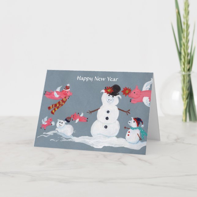 Cartes Pour Fêtes Annuelles Porcs de vol de bonne année (Devant)