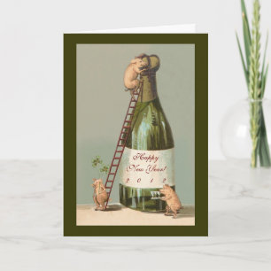 Cartes Pour Fêtes Annuelles Porcs et Champagne ; Nouvel An Vintage et amusant