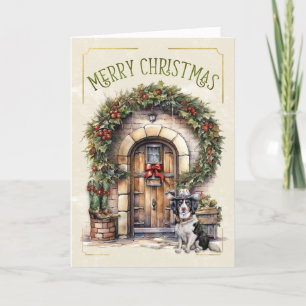 Cartes Pour Fêtes Annuelles Porte avant de l'Ouest et chien Cowboy Noël