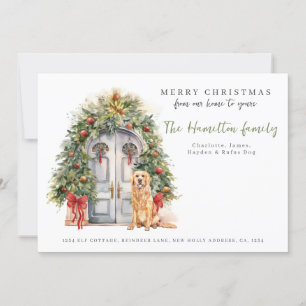 Cartes Pour Fêtes Annuelles Porte d'entrée avec Golden Retriever Noël