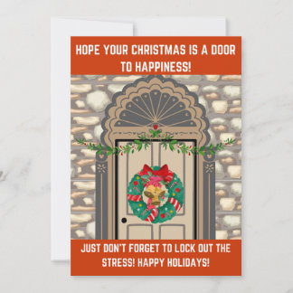 Cartes Pour Fêtes Annuelles Porte festive avec couronne : Vœux chaleureux pour
