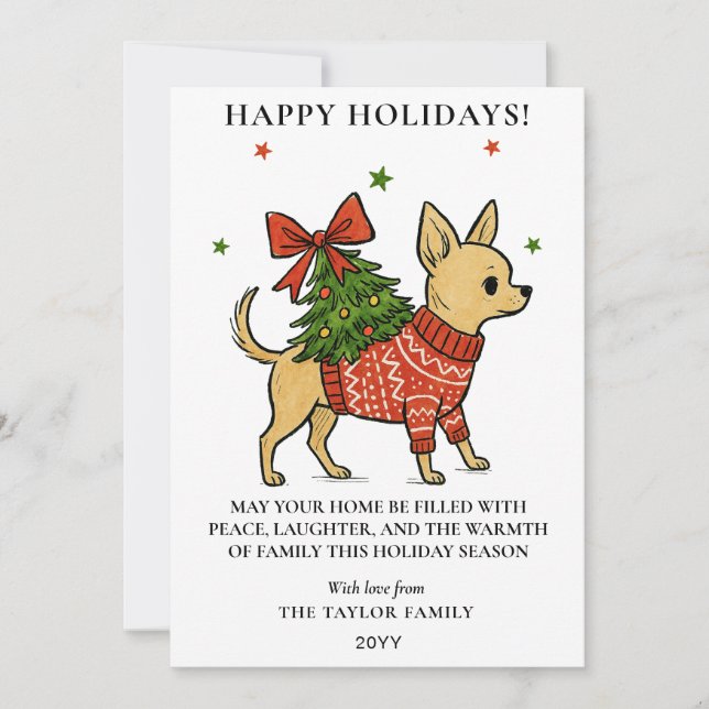 Cartes Pour Fêtes Annuelles Porteur de sapin de Noël Chihuahua (Devant)