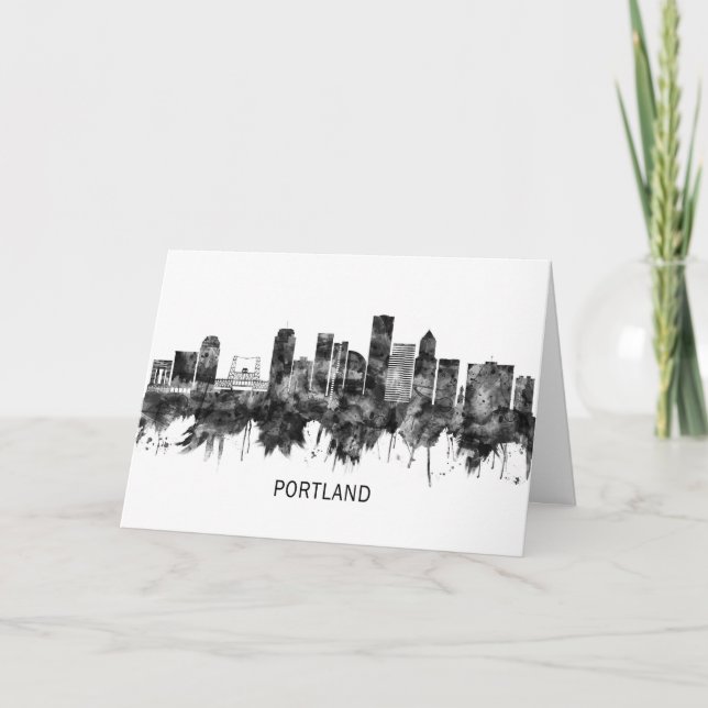 Cartes Pour Fêtes Annuelles Portland Oregon Skyline BW (Devant)