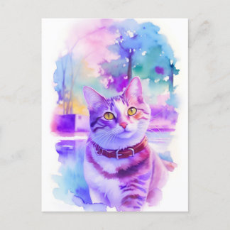 Cartes Pour Fêtes Annuelles Portrait d'aquarelle de chat 1