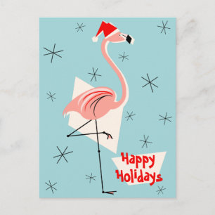 Cartes Pour Fêtes Annuelles Portrait de Flamant rose Père Noël Blue Happy Holi
