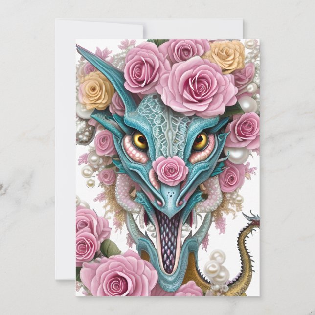Cartes Pour Fêtes Annuelles Portrait d'une belle tête de dragon rose lunatique (Devant)