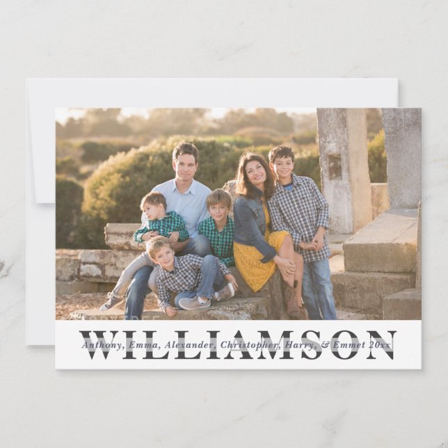 Cartes Pour Fêtes Annuelles Portrait Familial Moderne Personnalisé Nom de fami (Devant)
