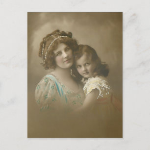 Cartes Pour Fêtes Annuelles Portrait vintage Mère/Fille Tinté À La Main
