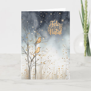 Cartes Pour Fêtes Annuelles Portugais Forêt de Noël Wild Bird Navy