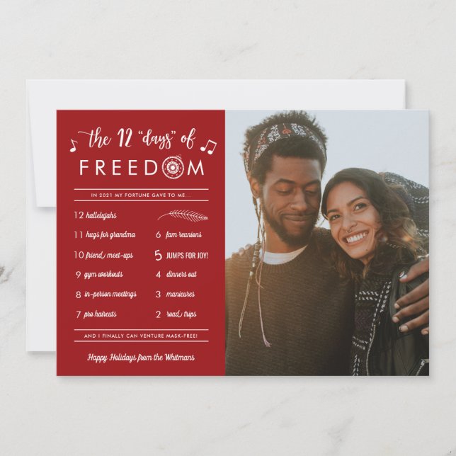 Cartes Pour Fêtes Annuelles Post Covid Funny 12 Jours Liberté Photo Noël (Devant)