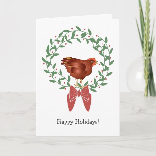 Cartes Pour Fêtes Annuelles poule 3D rouge sur la guirlande/baies graphiques (Devant)