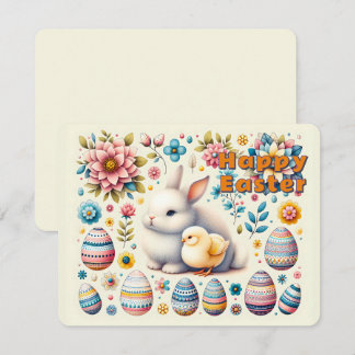 Cartes Pour Fêtes Annuelles Poule de Pâques mignon oeufs de poussette Fleurs M