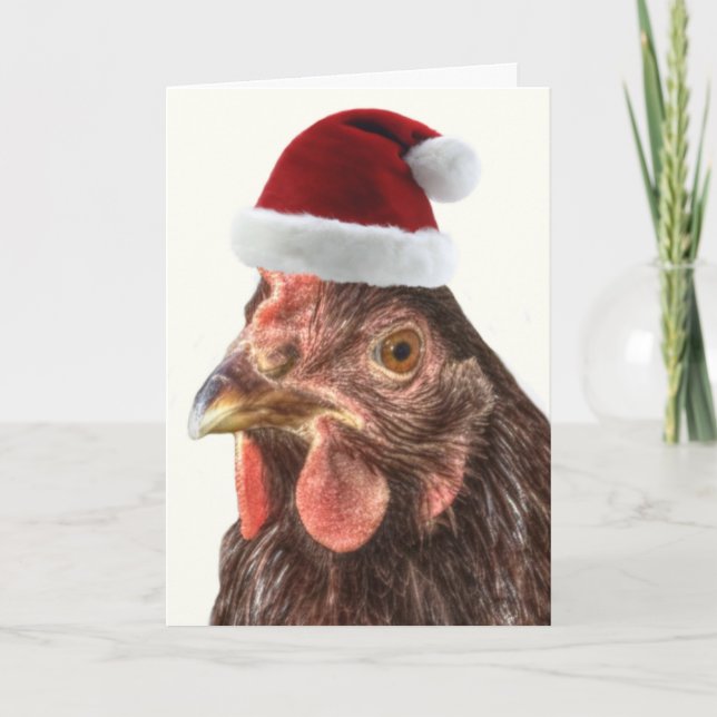 Cartes Pour Fêtes Annuelles Poulet de Noël à Santa Hat (Devant)