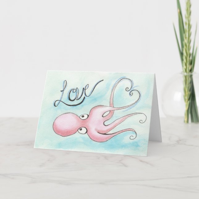 Cartes Pour Fêtes Annuelles Poulpe de coeur (Devant)