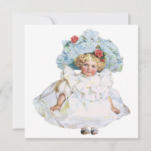 Cartes Pour Fêtes Annuelles Poupée bébé fille victorienne vintage, chapeau de 