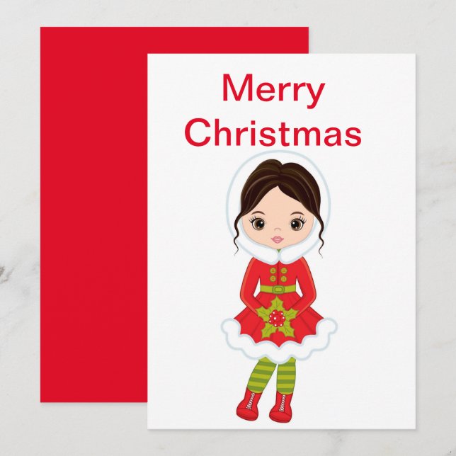 Cartes Pour Fêtes Annuelles Poupée Brunette de Noël (Devant / Derrière)