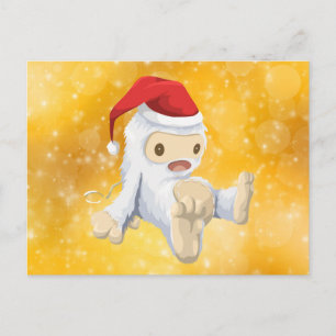 Cartes Pour Fêtes Annuelles Poupée Yeti de Noël sur Gold Bokeh Arrière - plan