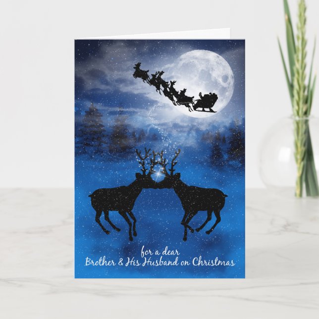 Cartes Pour Fêtes Annuelles pour Brother et son mari Kissing Reindeer (Devant)