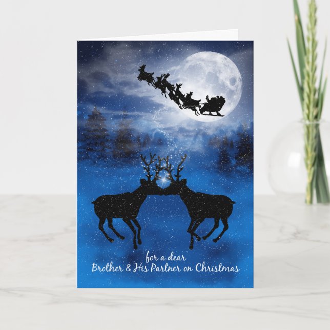 Cartes Pour Fêtes Annuelles pour Brother et son partenaire Kissing Reindeer (Devant)
