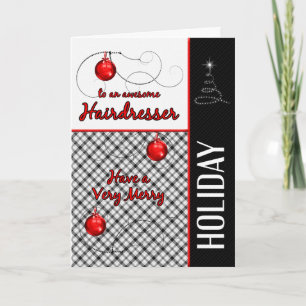 Cartes Pour Fêtes Annuelles pour Coiffeur à Carreaux Rouges et Noirs