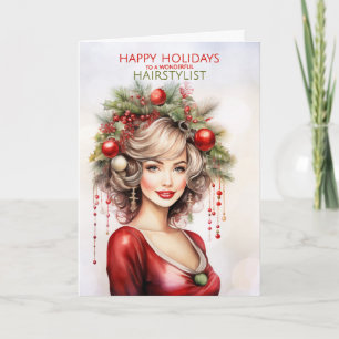 Cartes Pour Fêtes Annuelles pour coiffeur Noël coiffure en rouge et vert