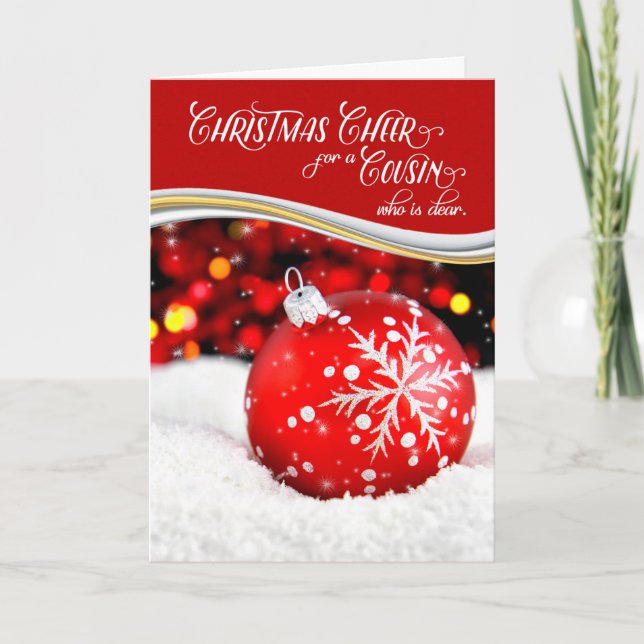 Cartes Pour Fêtes Annuelles pour Cousin Christmas Cheer Red Snowflake Orament (Devant)