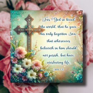 Cartes Pour Fêtes Annuelles Pour Dieu si aimé Le Monde Croix Vintage Pastel