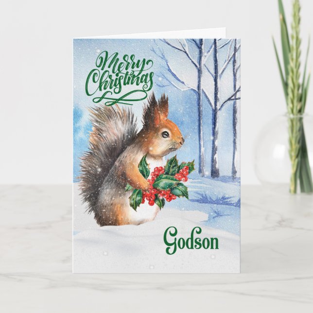 Cartes Pour Fêtes Annuelles pour Godson Christmas Squirrel Winter Woodland (Devant)