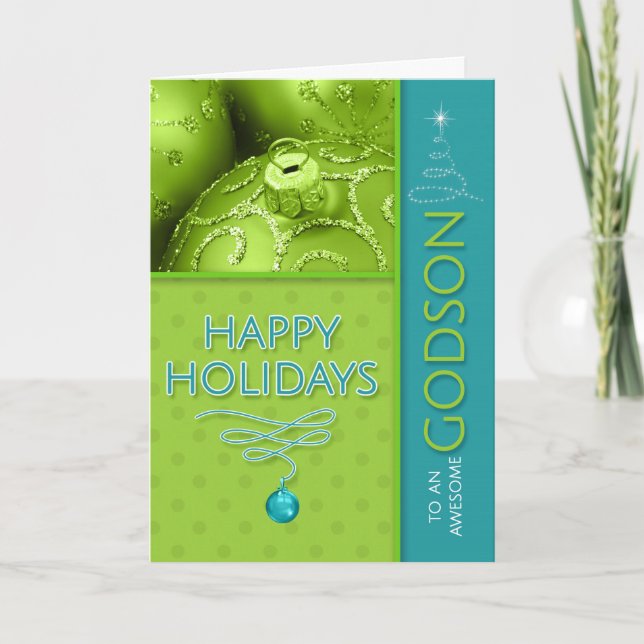 Cartes Pour Fêtes Annuelles pour Godson Green et Turquoise Modern Holiday (Devant)