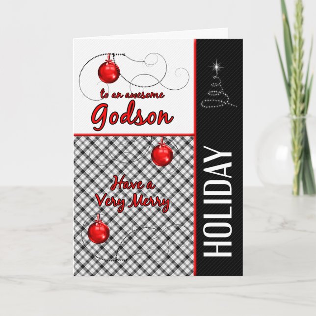 Cartes Pour Fêtes Annuelles pour Godson Sporty Red et Black Plaid (Devant)