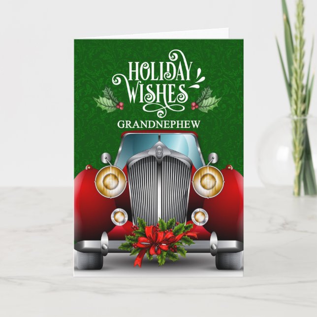 Cartes Pour Fêtes Annuelles pour Grand-neveux Rouge classique voiture Noël (Devant)