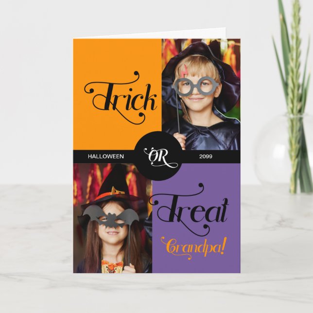 Cartes Pour Fêtes Annuelles pour Grandpa Trick ou Treat Halloween Deux photos (Devant)