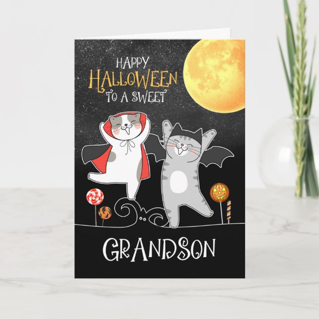 Cartes Pour Fêtes Annuelles pour Grandson PURRfect Halloween Dancing Cats (Devant)
