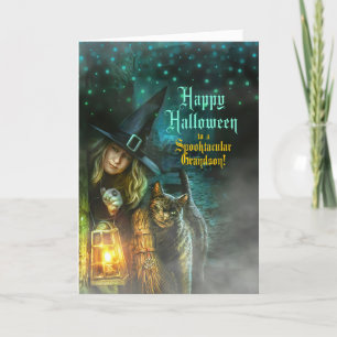 Cartes Pour Fêtes Annuelles pour Grandson Witch and Cat Halloween