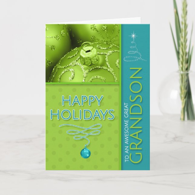 Cartes Pour Fêtes Annuelles pour Great Grandson Green and Blue Modern Holiday (Devant)