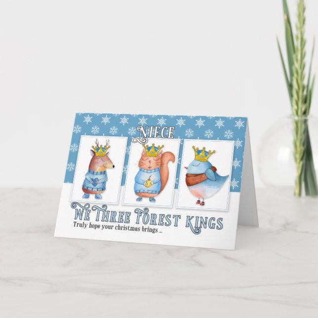 Cartes Pour Fêtes Annuelles pour Jeune nièce Noël Trois Rois de Forêt mite (Devant)