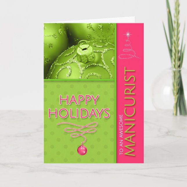 Cartes Pour Fêtes Annuelles pour le Manicurist Pink et Green Modern Christmas (Devant)