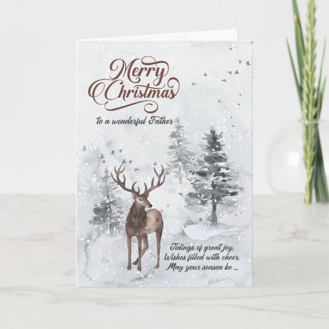 Cartes Pour Fêtes Annuelles pour le père Reindeer dans une forêt neigeuse Noël (Devant)