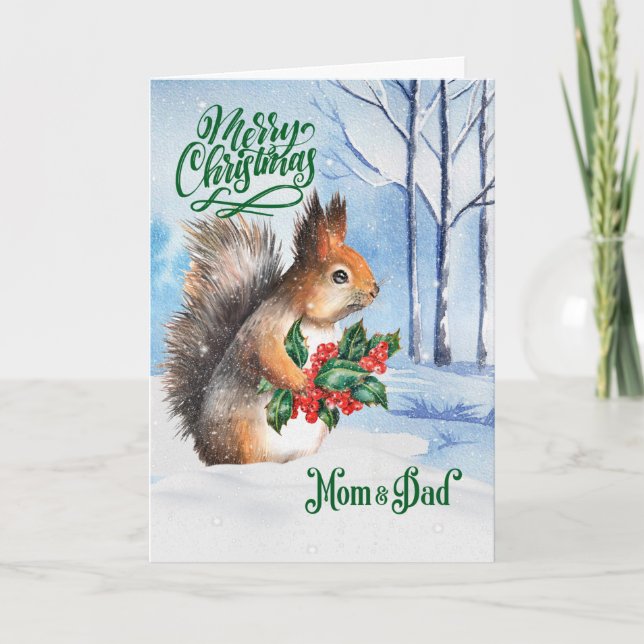 Cartes Pour Fêtes Annuelles pour les parents Écureuil de Noël Bois d'hiver (Devant)