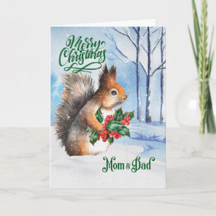 Cartes Pour Fêtes Annuelles pour les parents Écureuil de Noël Bois d'hiver