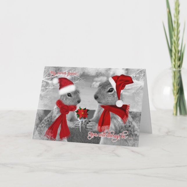 Cartes Pour Fêtes Annuelles pour LUI Fiance Romantique Noël écureuil amour (Devant)